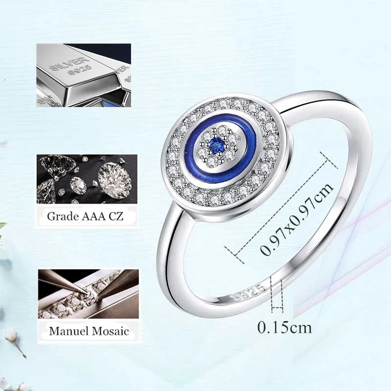 KALETINE Luxury 925 Sterling Silver Ring Lucky Blue Stone Evil Eye Rings For Women Blue Stone Wedding Turkish Mens Jewelry