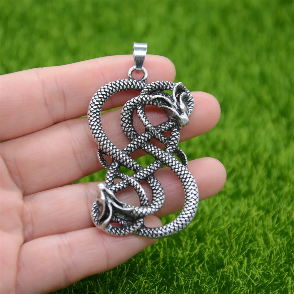 Norse Loki Double Dragon Goth Ouroboros Scandinavian Pendant Viking Mens Necklace Gothic Accessories Halloween Jewelery