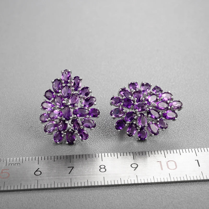 New style flower shape natural gemstone African amethyst clasp earrings 925 sterling silver fine jewelry for women daily wear