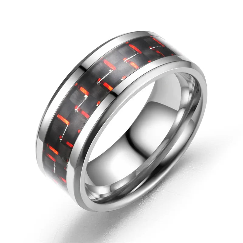 Fashion 8mm Black Stainless Steel Dragon Rings For Men Women Inlaid Blue Carbon Fiber Men Rings Punk Wedding Band Jewelry Gifts