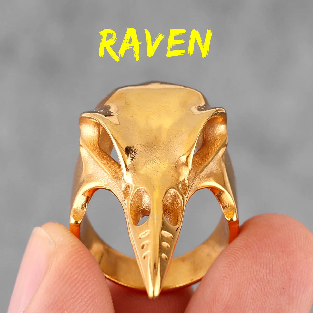 Viking Raven Skull Stainless Steel Mens Rings Punk Amulet Gothic for Male Boyfriend Biker Jewelry Creativity Gift R705-Gold