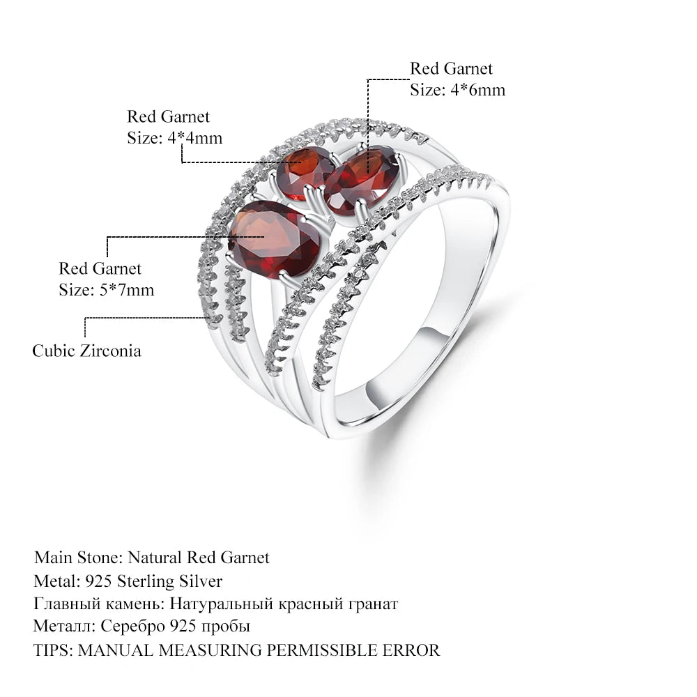 GEM'S BALLET 1.87Ct Natural Red Garnet Finger Rings 925 Sterling Silver Criss-Cross Pavé Gemstone Ring For Women Fine Jewelry