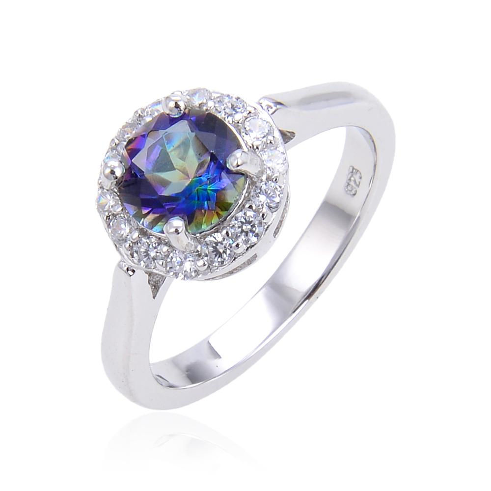 GEM&#39;S BALLET Real 925 Sterling Silver Gemstone Halo Ring Natural Green Emerald Mystic Topaz Rings For Women Fine Jewelry Mystic Toapz