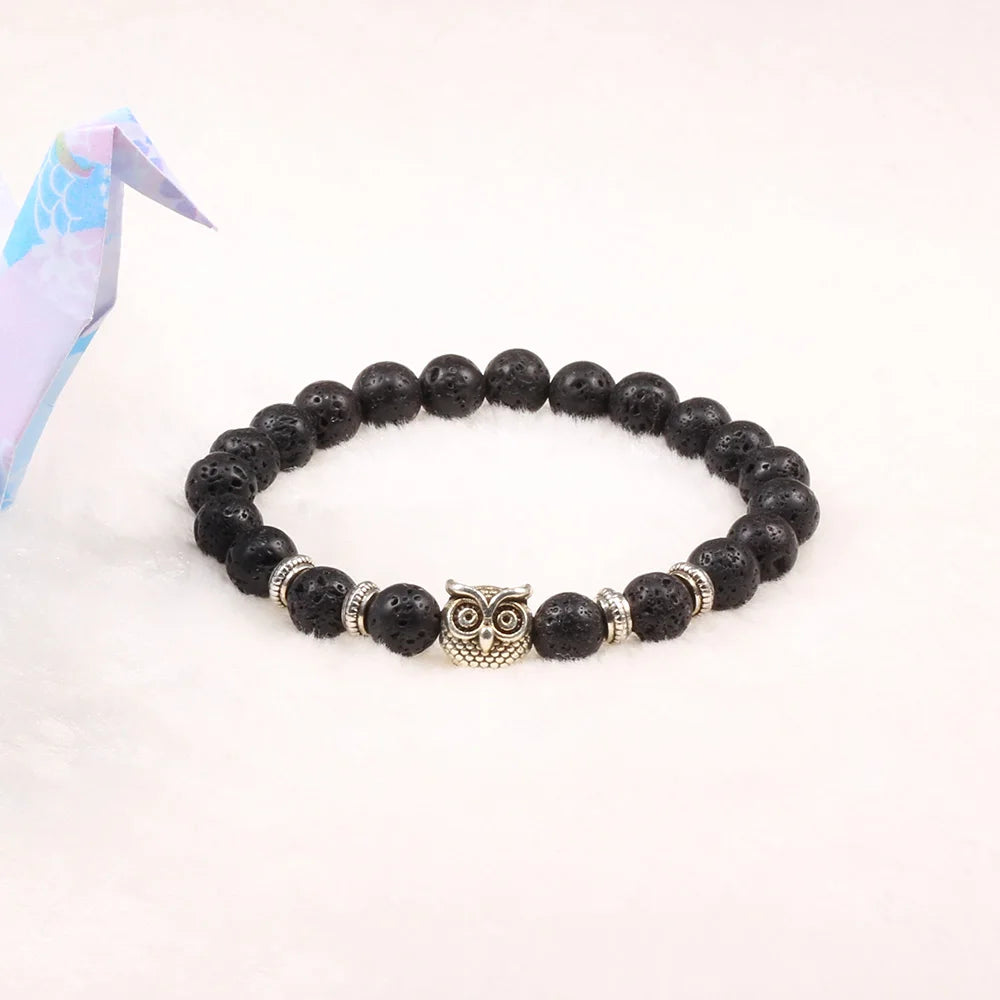 Handmade Yoga Owl Natural Stone Beaded Strand Charm Bracelets Men Women Jewelry Bracelet Bangles Buddha Best Gift Pulsera Hombre