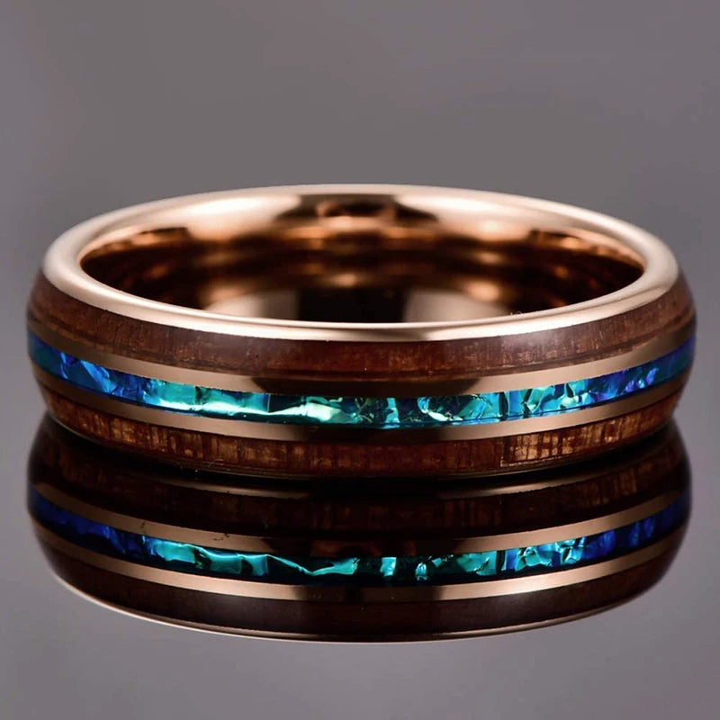 2025 Trendy 8mm Black Titanium Wedding Stainless Steel Rings For Men Inlay Colorful Abalone Shell Ring Men Wedding Band Jewelry