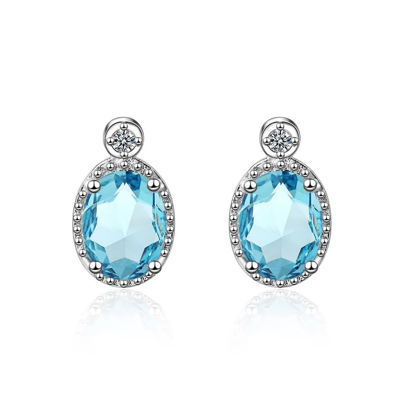 Cellacity Classic Silver 925 Earrings For Women With Oval Aquamarine Shaped Gemstones Jewerly Engagement Party Gift Wholesale Blue