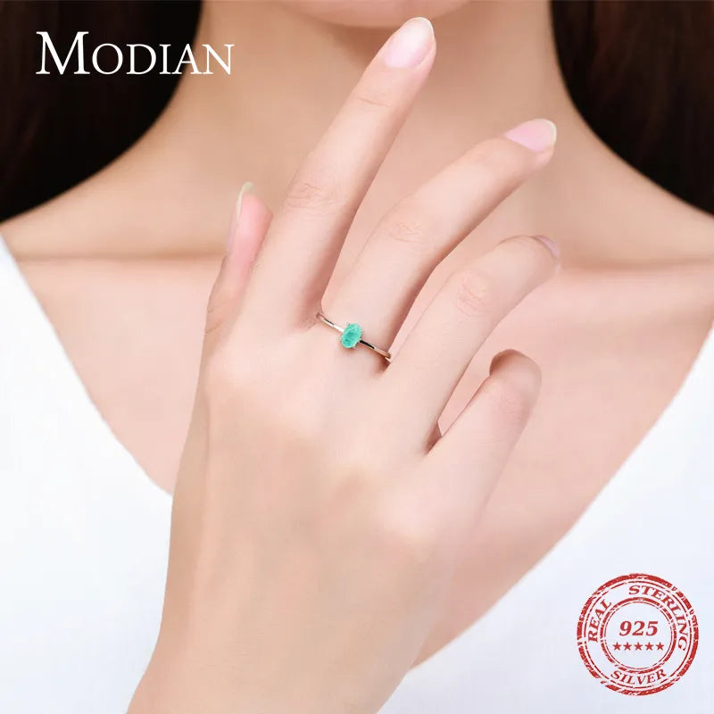 Modian 925 Sterling Silver Fashion Oval Finger Rings for Women Elegant Paraiba Tourmaline Engagement Wedding Statement Jewelry