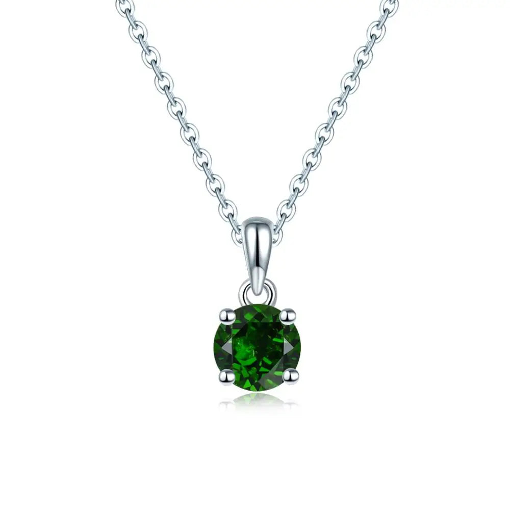 Hutang Peridot 925 Silver Pendant Round 6mm Genuine Green Gems Solid 925 Sterling Silver Chain Fine Simple Elegant Jewelry Chrome Diopside