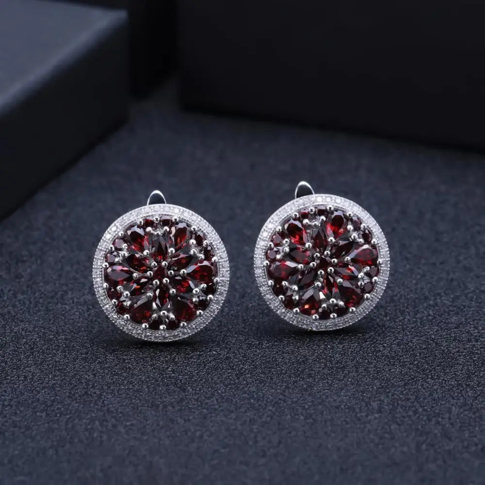 GEM'S BALLET 11.65Ct Natural Red Garnet Earrings Cocktail Ring Set 925 Sterling Silver Gemstone Vintage Jewelry Set For Women