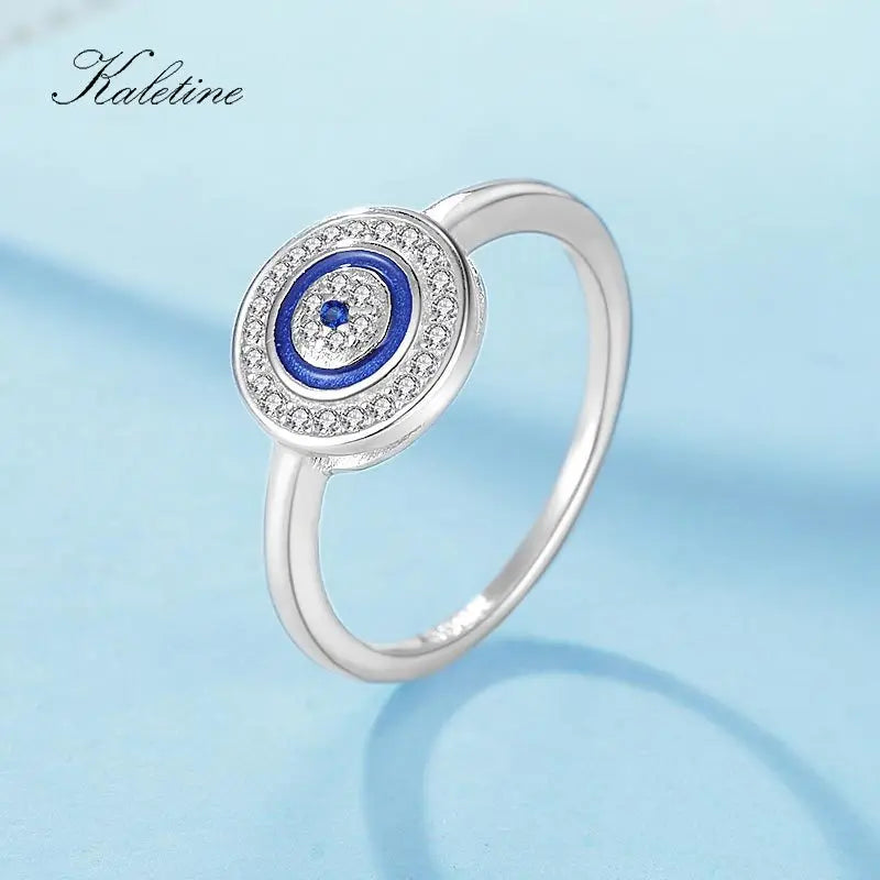 KALETINE Luxury 925 Sterling Silver Ring Lucky Blue Stone Evil Eye Rings For Women Blue Stone Wedding Turkish Mens Jewelry