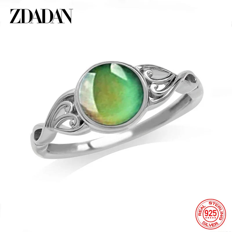 ZDADAN 925 Silver Oval Mood Temperature Change Ring For Women Charm Wedding Party Jewelry Gifts