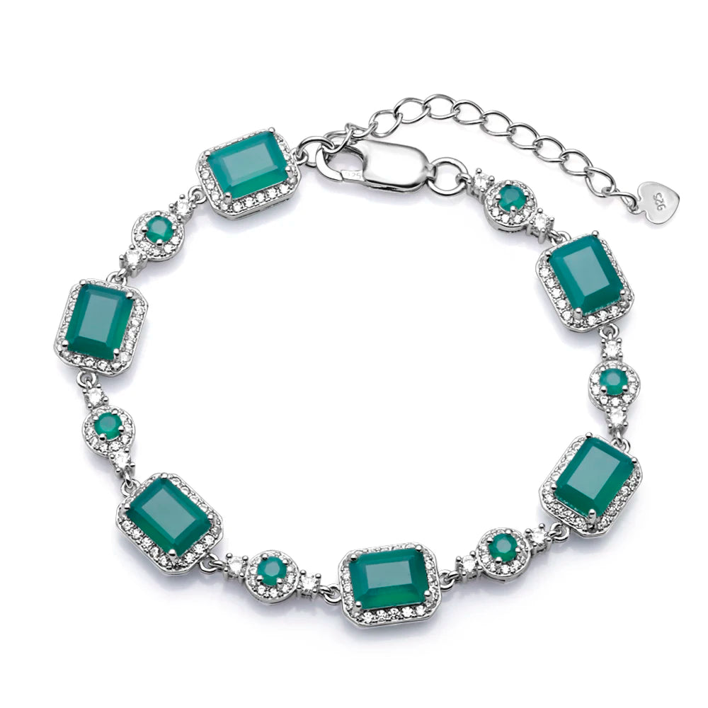 GEM'S BALLET 6x8mm Green Agate Bracelet Genuine 925 sterling silver Natural Gemstone Bracelets&bangles For Women Fine Jewelry Green Agate CHINA
