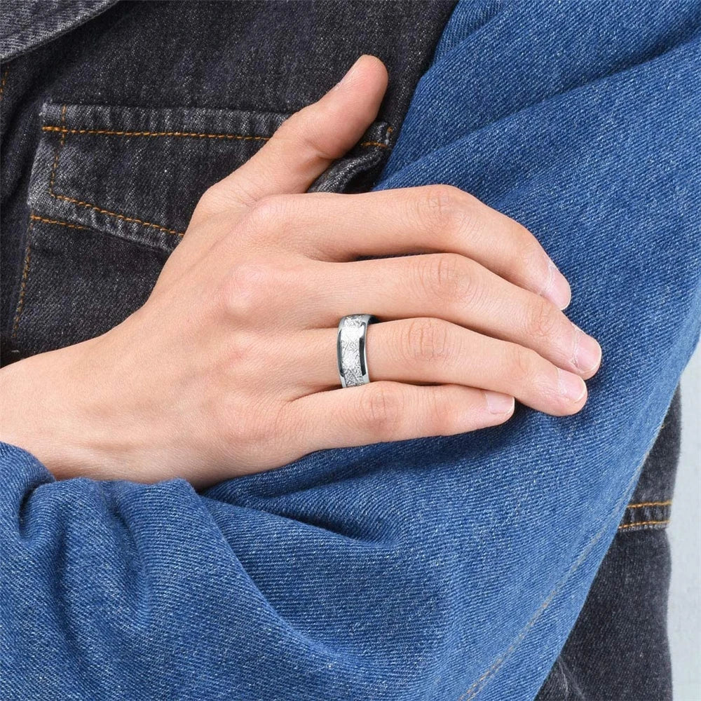 2025 Trendy 8mm Black Titanium Wedding Stainless Steel Rings For Men Inlay Colorful Abalone Shell Ring Men Wedding Band Jewelry