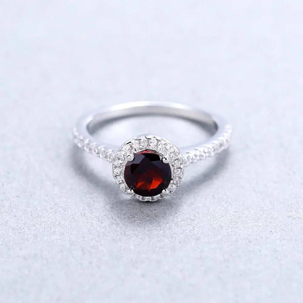 Gem's Ballet 1.84Ct Natural Blue Sapphire Halo Engagement Ring For Women 585 14K 10K 18K Gold 925 Silver Ring Fine Jewelry 925 Sterling Silver Red Garnet