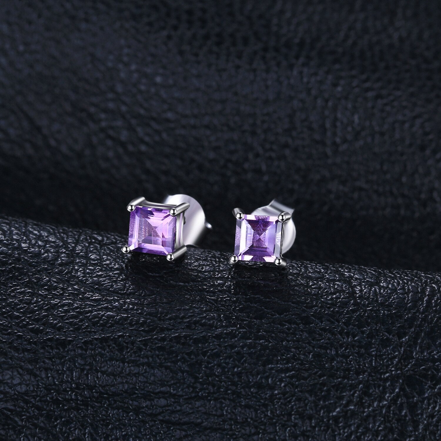 Jewelry Palace Square Genuine Natural Amethyst 925 Sterling Silver Stud Earrings for Women Fashion Jewelry Princess Earrings