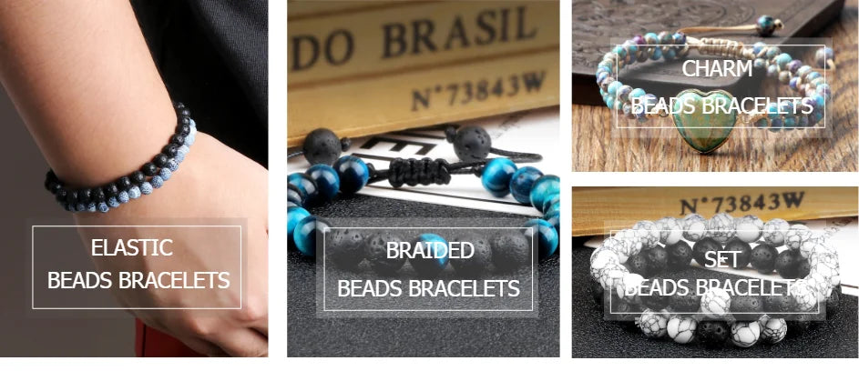 Black Weathered  Wristband Adjustable Barcelets For Women Men Beads Bracelet Dumbbell Mens Fashion Yoga Jewelry Original Bangles