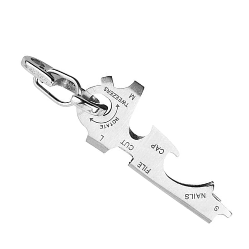 8 tool in 1 key ring keychain multifunction carabiner gear clip pocket quickdraw multipurpose gadget multitool multi keytool Silver set