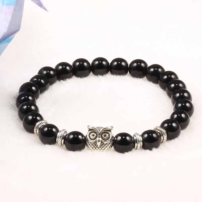 Handmade Yoga Owl Natural Stone Beaded Strand Charm Bracelets Men Women Jewelry Bracelet Bangles Buddha Best Gift Pulsera Hombre