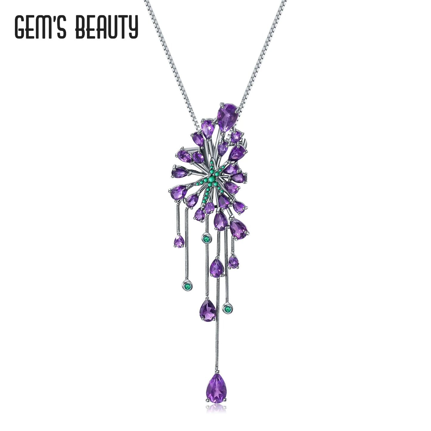 Gem's Beauty Natural Amethyst Luxury Vintage Pendant Necklaces 925 Sterling Silver Brooch Necklaces For Women Fine Jewelry Amethyst 925 Sterling Silver CHINA