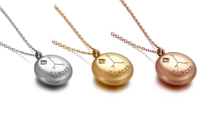 12 Constellation Necklace Zodiac Signs stainless Steel Coffee Beans Pendant Clavicle Chain Necklace Birthday Gifts for Women Cancer