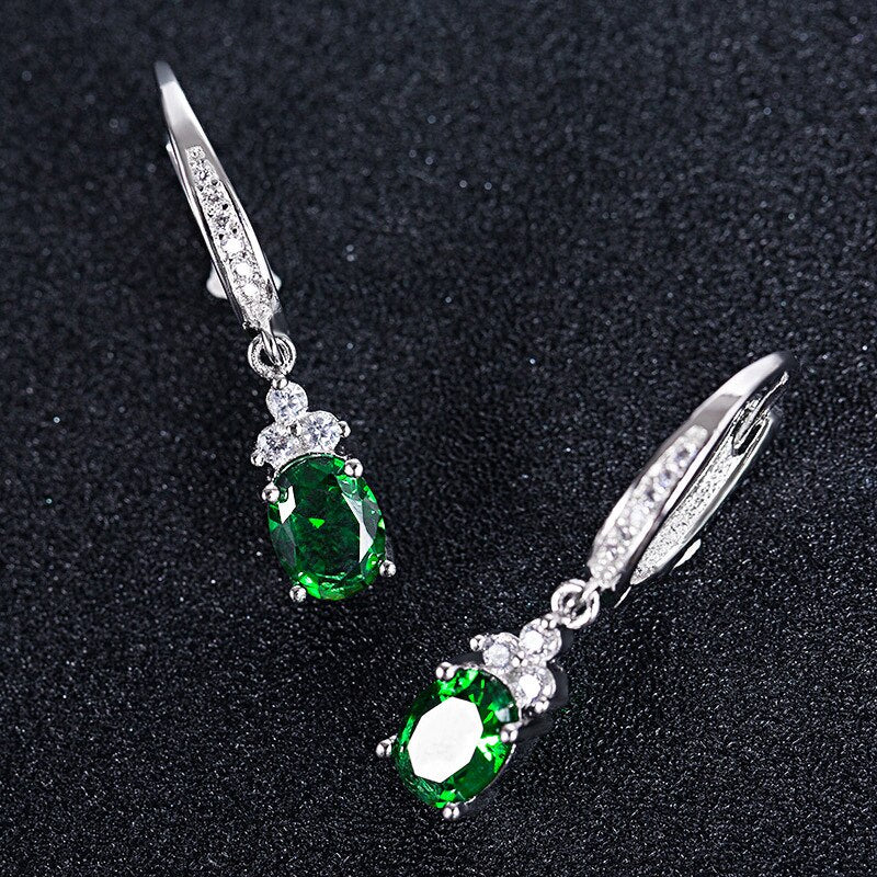 Cellacity Silver 925 Jewelry Oval Gemstones Water Drop Shaped Earrings for Women Emerald Sapphire Zircon Engagement Ear drops