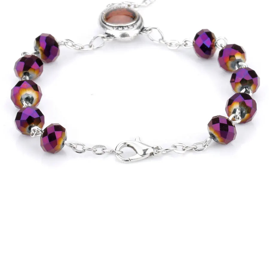 Cross Pendant Necklace Virgin Holy Christ Rosary Necklaces for Women Men Purple Crystal Beaded Catholic Prayer Jewelry Rosaries