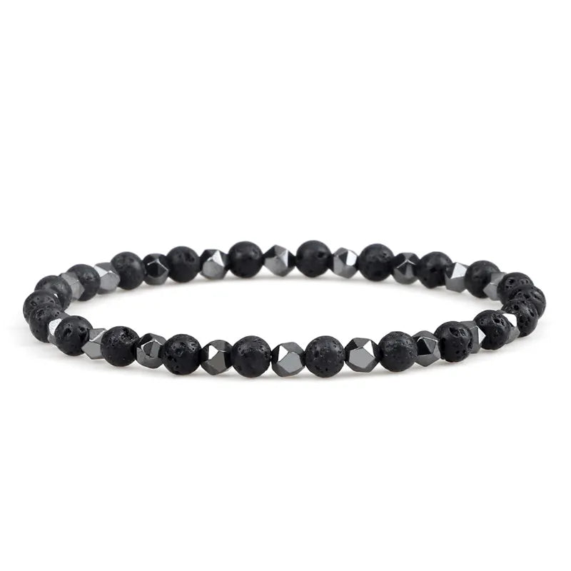 4mm Beads Bracelet Irregular Hematite Men Handmade Stretch Jewelry Black Lava Stone Charms Bracelets For Women Friendship Gifts