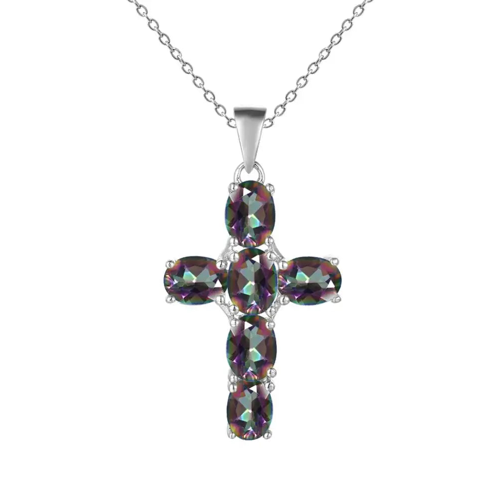 GEM'S BALLET 925 Sterling Silver Cross Necklace For Women Natural Amethyst Topaz Gemstone Pendant Necklace Fine Jewelry 2021 NEW Mystic Quartz 45cm CHINA