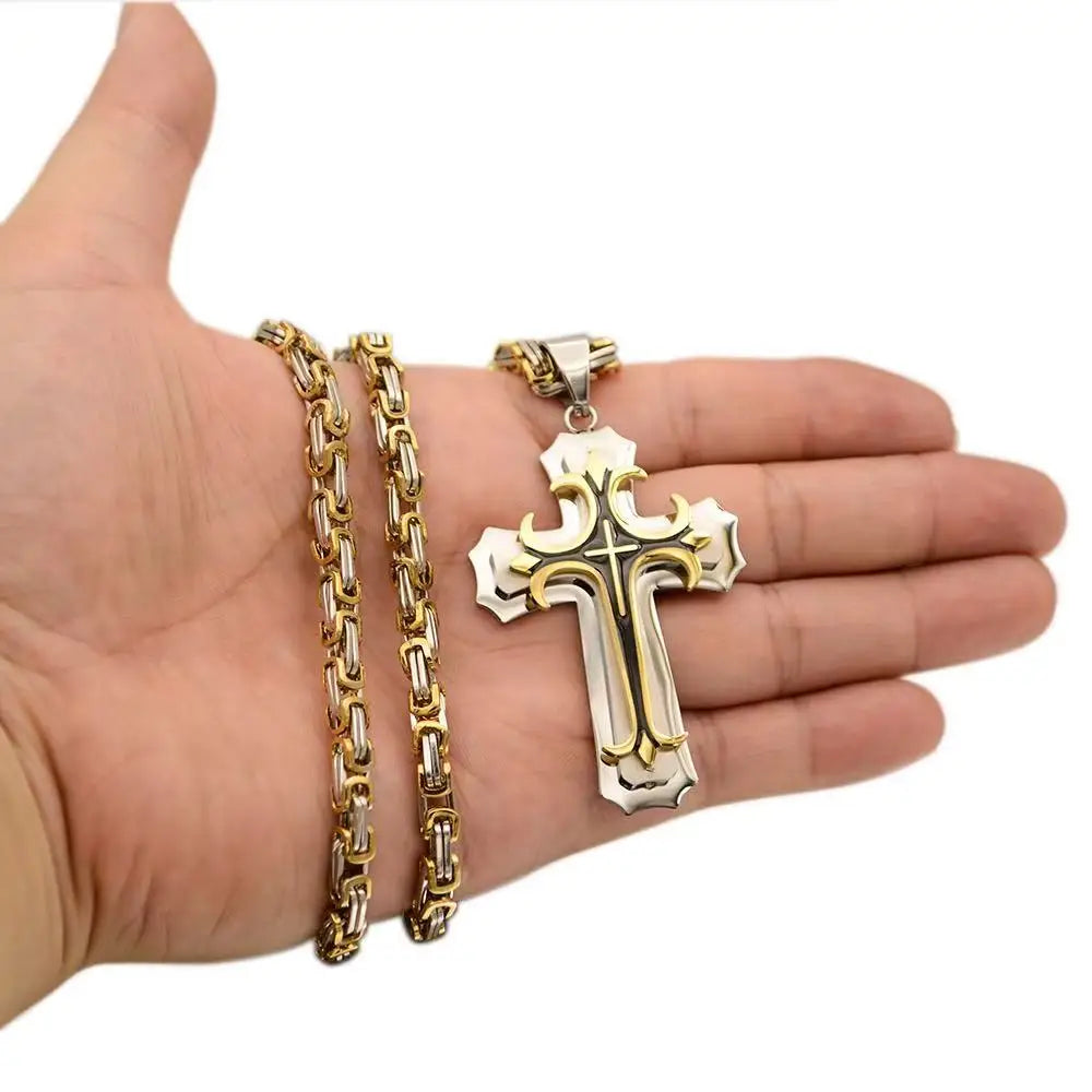 Double-layer Corrosion-resistant Oiling Cross Necklace for Men, Made of Stainless Steel