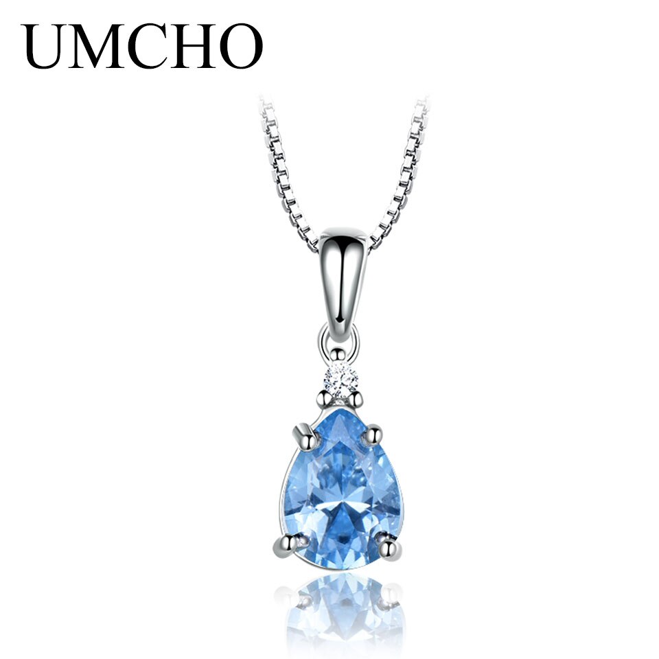 UMCHO Solid 925 Sterling Silver Pendant Necklace for Women Water Drop Nano Topaz Zircon Chain Anniversary Necklace With Chain