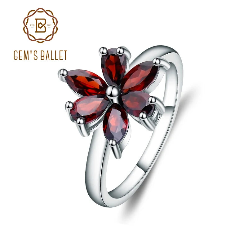 Gem's Ballet 585 14K 10K 18K Gold 925 Silver Ring Natural Garnet Rings Trendy Romantic Flower Engagement Rings For Women Party