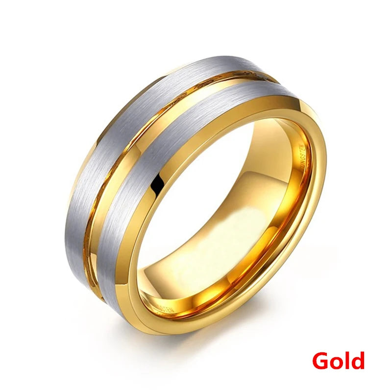Fashion 8MM Men's Stainless Steel Rings Blue Red Colorful Groove Beveled Edge Wedding Engagement Ring Men's Anniversary Jewelry