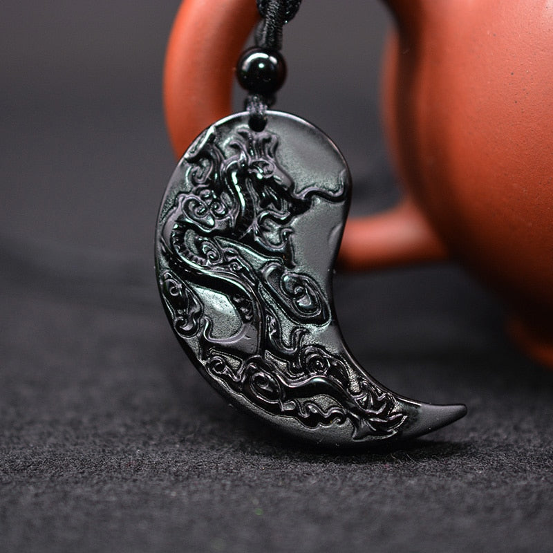 1 Set Obsidian Taichi Dragon and Phoenix Necklace Pendant YIN YANG Pendant Necklace Obsidian Lucky Pendants