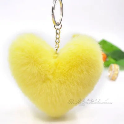 Fluffy pompom Keychain Gifts for Women Soft Heart Shape Pompon Fake Rabbit Key Chain Ball Car Bag Accessories Key Ring HJ-6