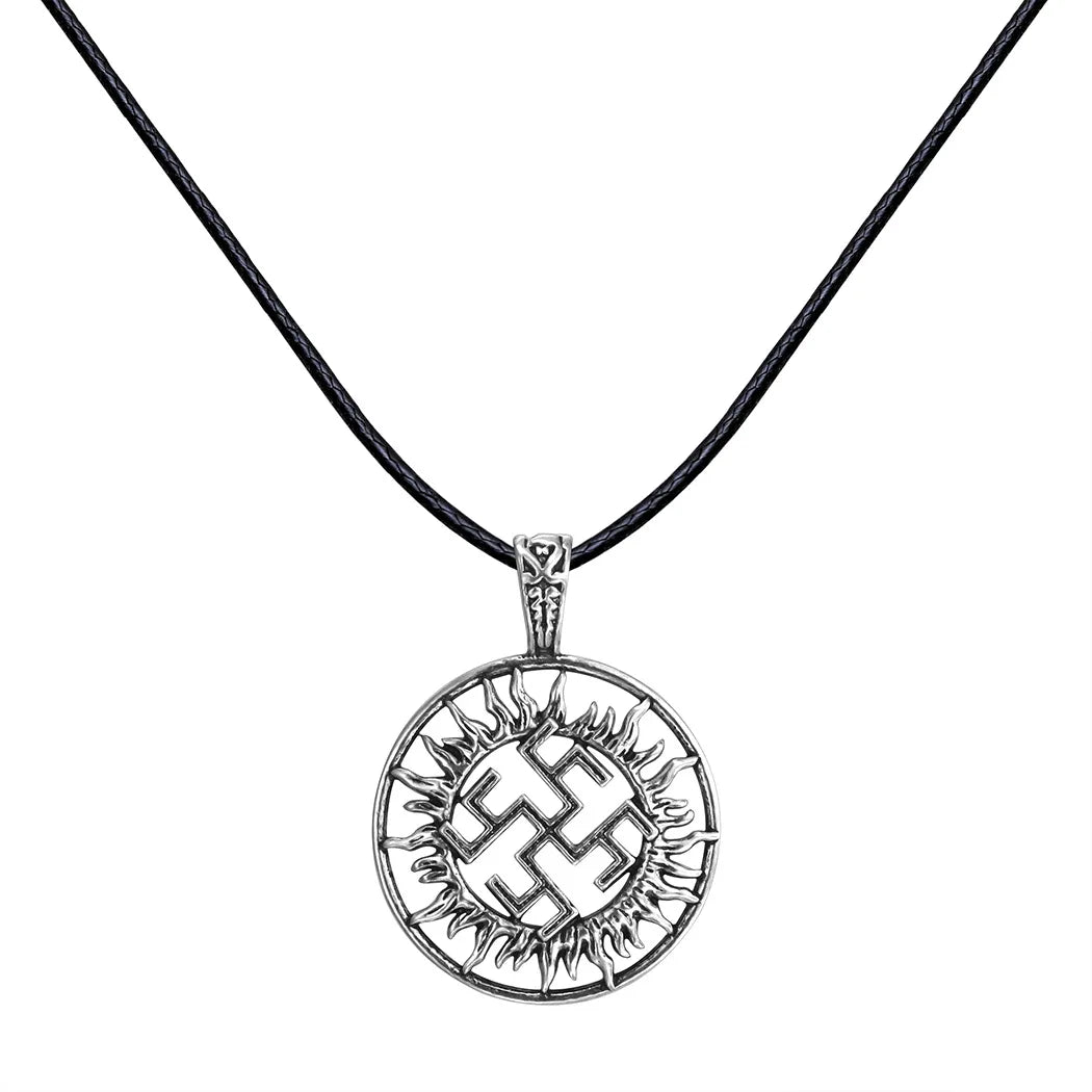 Slavic Kolovrat Wheel Amulet Pagan Pendant Necklace Viking Runes Star Of Russia Pentagram Talisman Vintage Jewelry Necklace