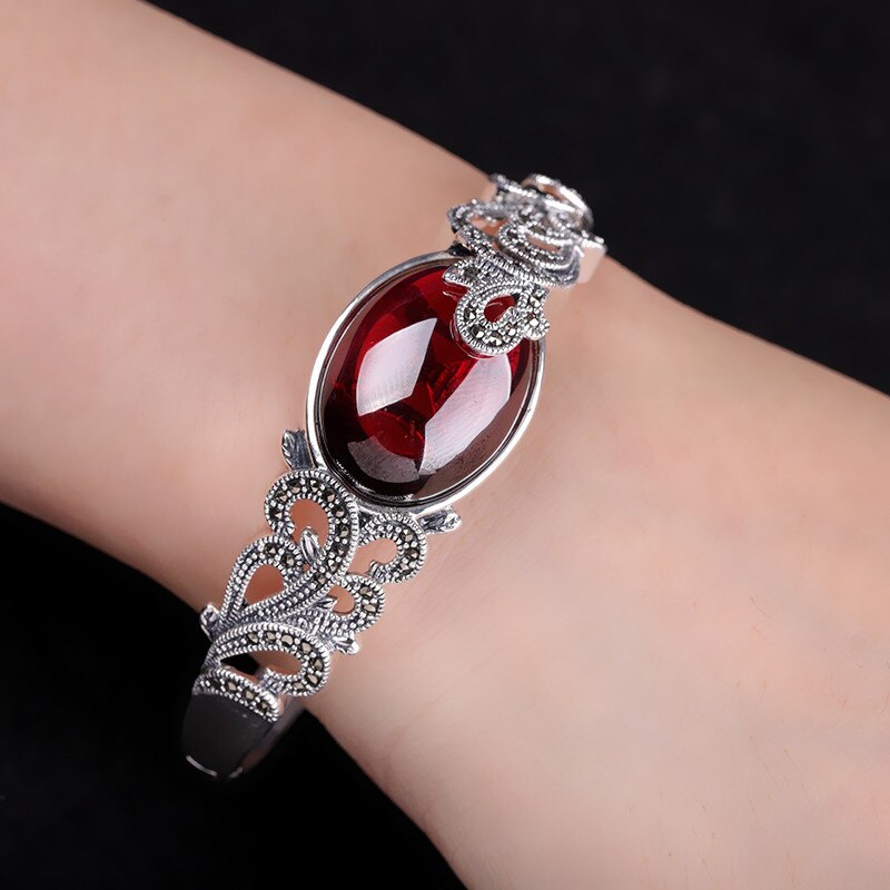 Light luxury high-end S925 sterling silver topaz prawn garnet red bracelet trap bracelet female retro ethnic style gift