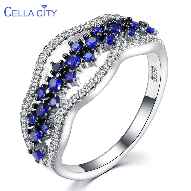 Cellacity Sapphire Rings for Women Silver 925 Fine Jewelry with Gemstones Size5,6,7,8,9,10 Chic Female Anniversary Ring Party