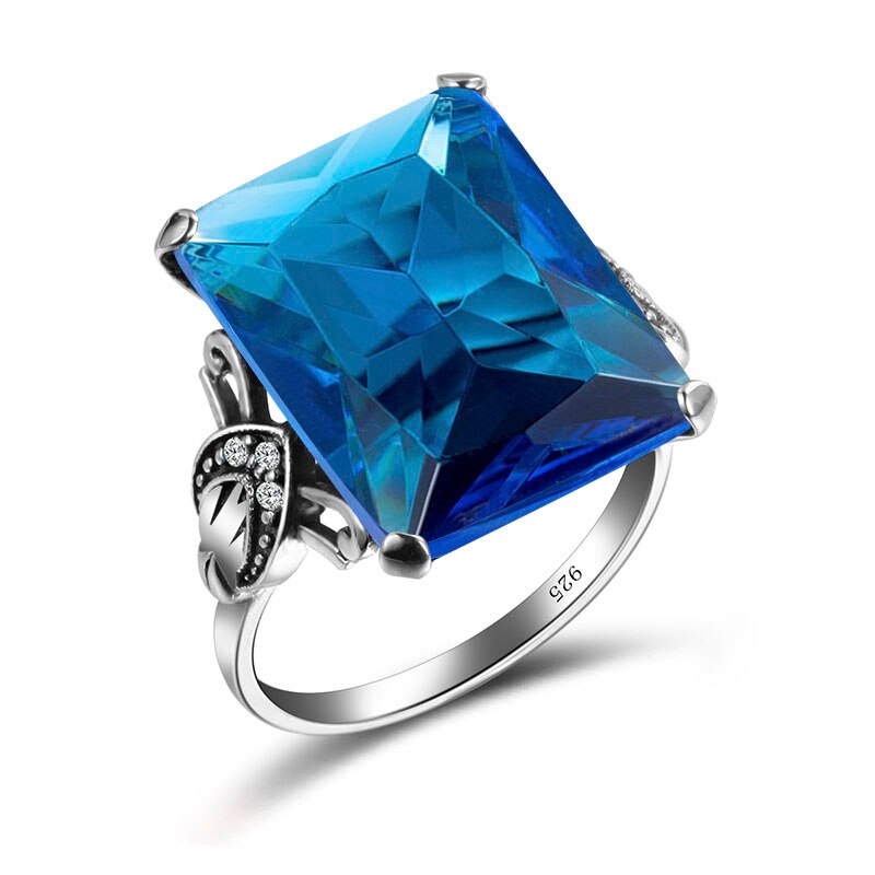 Szjinao Real 925 Sterling Silver Women Ring Garnet Vintage Square Gemstone Autrichien Edward Antique 2020 Jewelry Grosses Bagues Blue Topaz