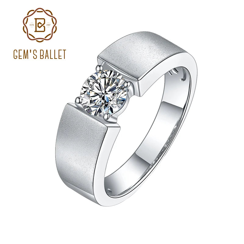 GEM'S BALLET Solitaire Male Ring 6.5mm Round Diamond Moissanite Antique 925 Sterling Silver Ring For Man Wedding Fine Jewelry