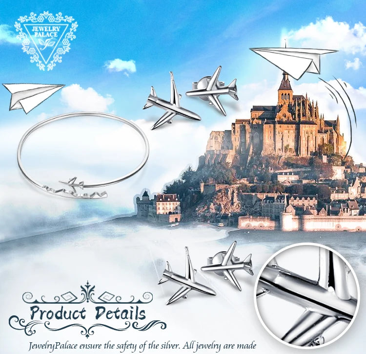 JewelryPalace Airplane 925 Sterling Silver Drop Dangle Earrings Cute Long Thread Earrings for Women Girl Fashion Jewelry