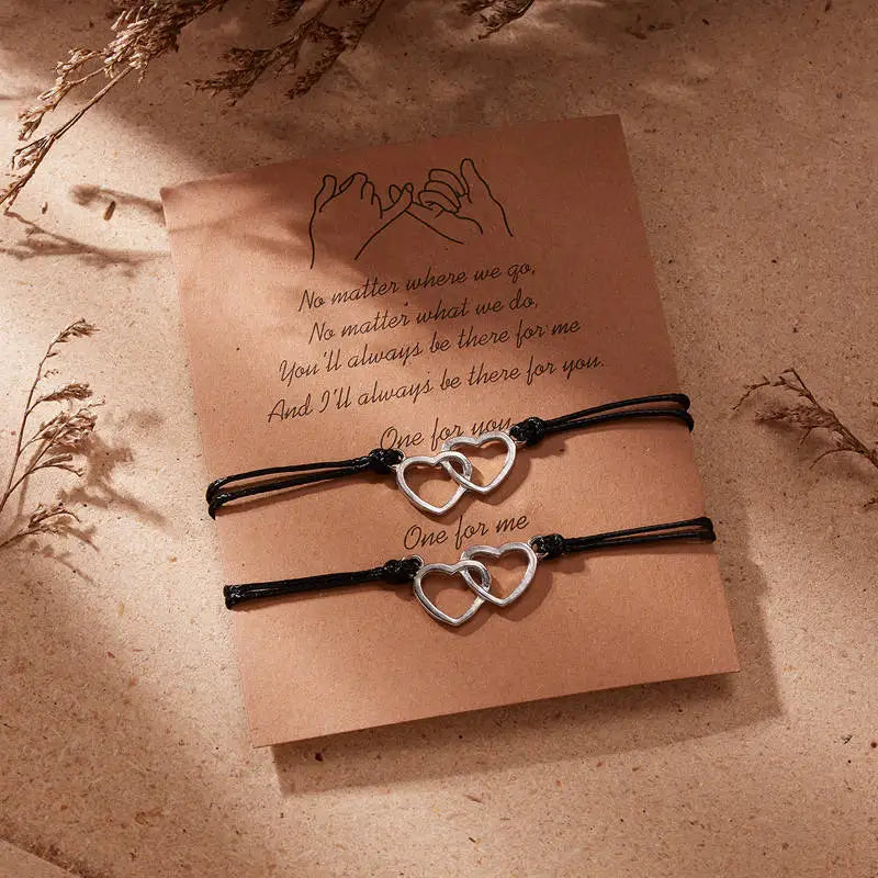Family Friendship Couple Bracelet for Women Fashion Charm Adjustable Woven Rope Heart Butterfly Mom Sister Jewelry Lover Gifts