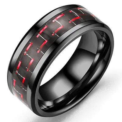 Punk Titanium Steel Black Carbon Fiber Mens Rings Fashion Red Blue Green Ring Anel Masculino Jewelry Wholesale
