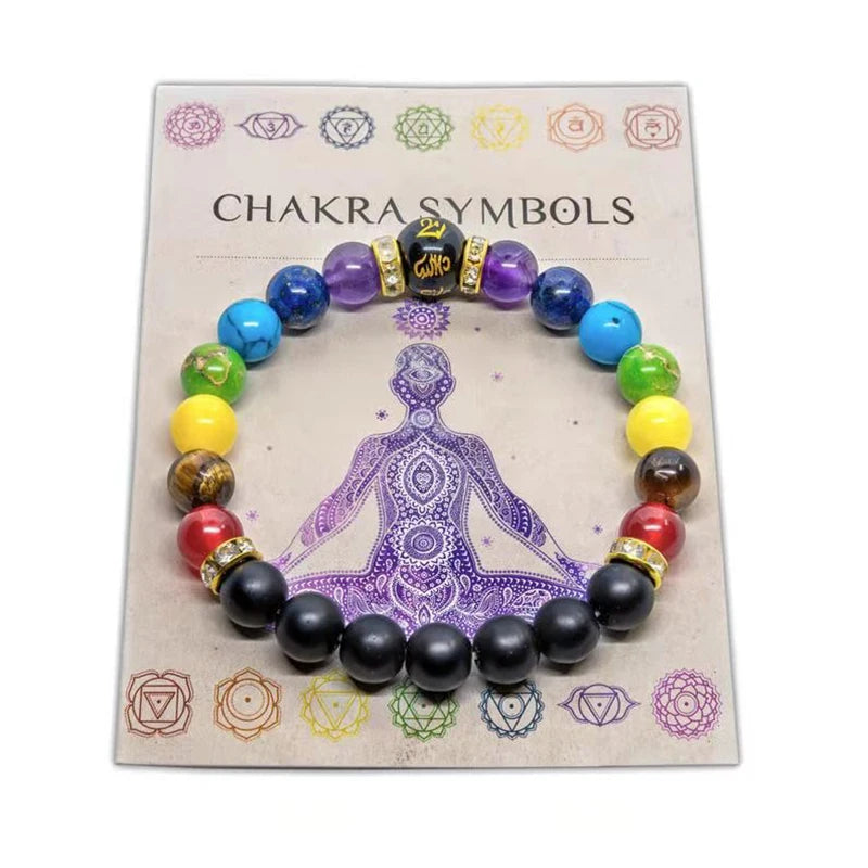 7 Chakra Bracelet with Meaning Cardfor Men Women Natural Crystal Healing Anxiety Jewellery Mandala Yoga Meditation Bracelet Gift 7Chakra 2