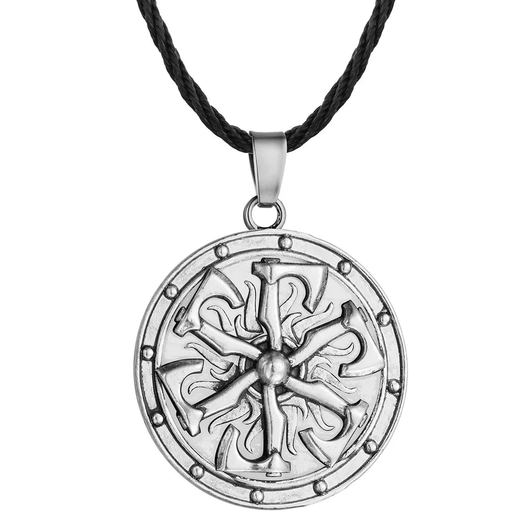 Slavic Kolovrat Wheel Amulet Pagan Pendant Necklace Viking Runes Star Of Russia Pentagram Talisman Vintage Jewelry Necklace