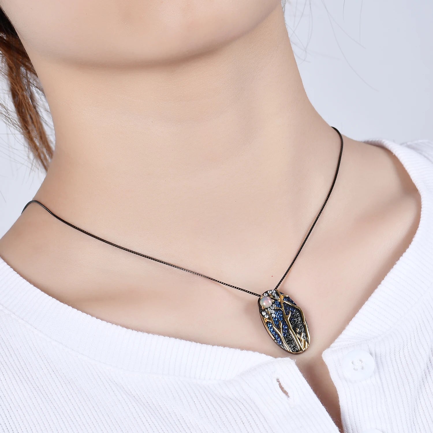 Gem's Beauty Pendant Necklaces for Women Fashion Jewelry Gifts Ethiopia Opal Gold Plate Top Designer Luxury Jewelry Neck Chains