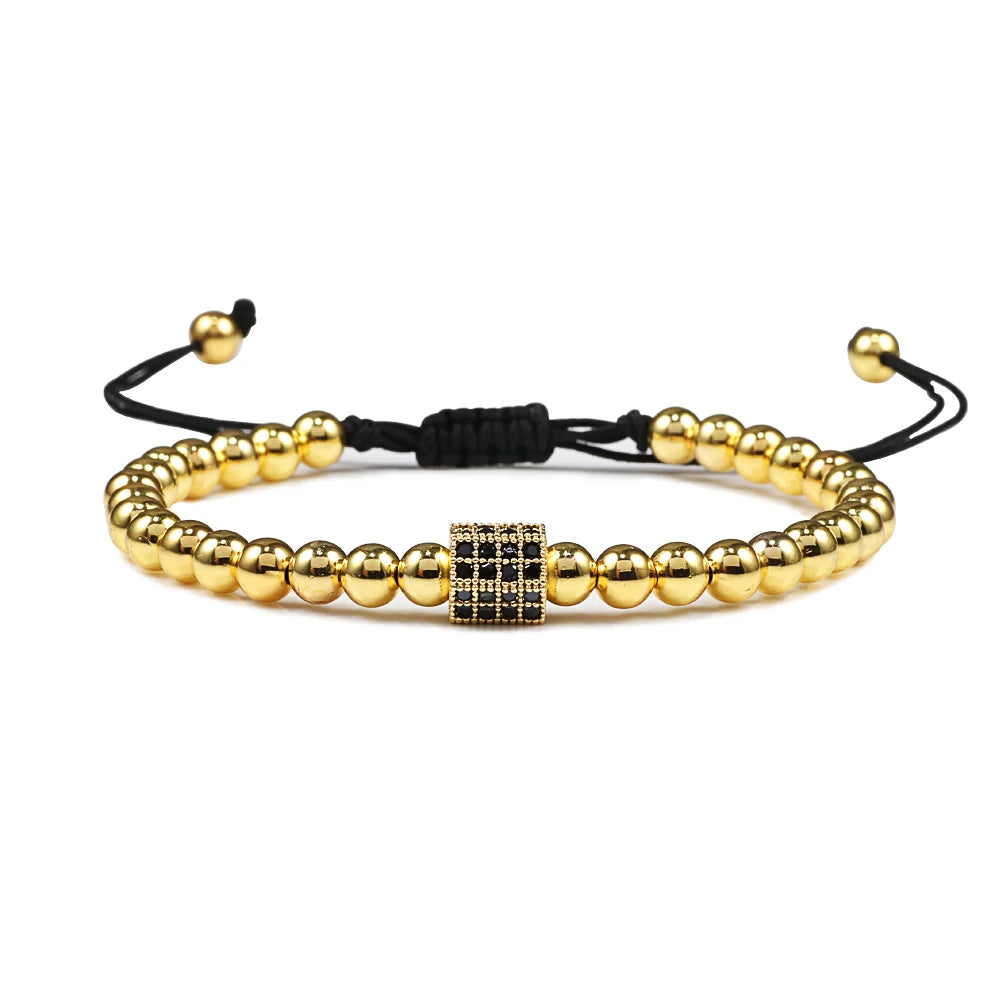New Couple Bead Bracelet Micro CZ Crown Braided Bracelets For Men Women Adjustable Bangles His Hers Hand Jewelry Lover DIY Gifts