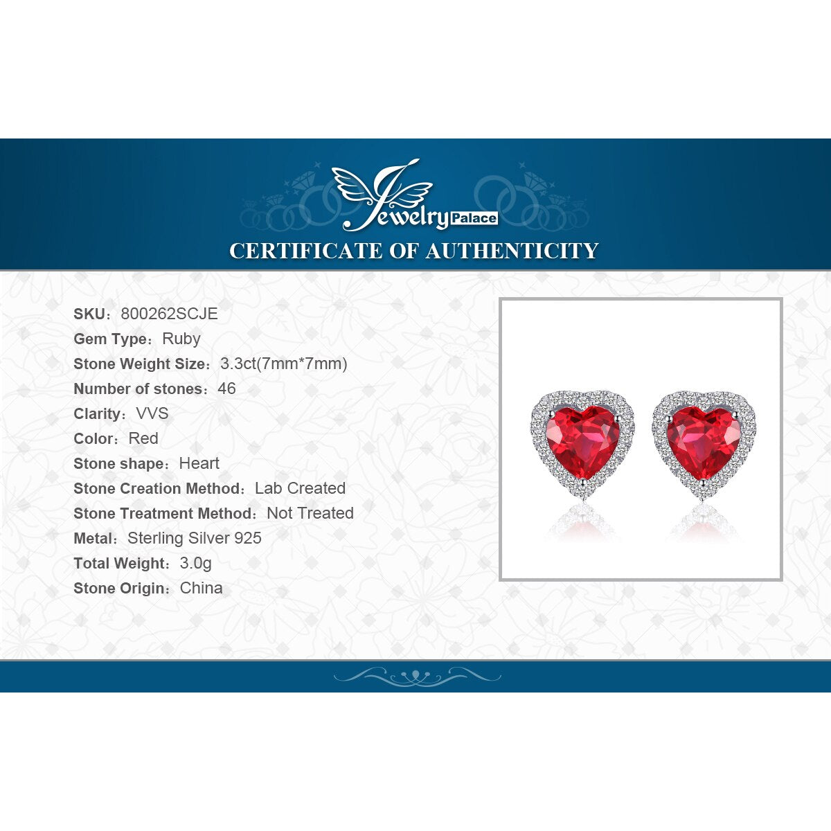 JewelryPalace Heart Created Ruby 925 Sterling Silver Stud Earrings For Women Gemstone Fine Jewelry Yellow Gold Rose Gold Plated