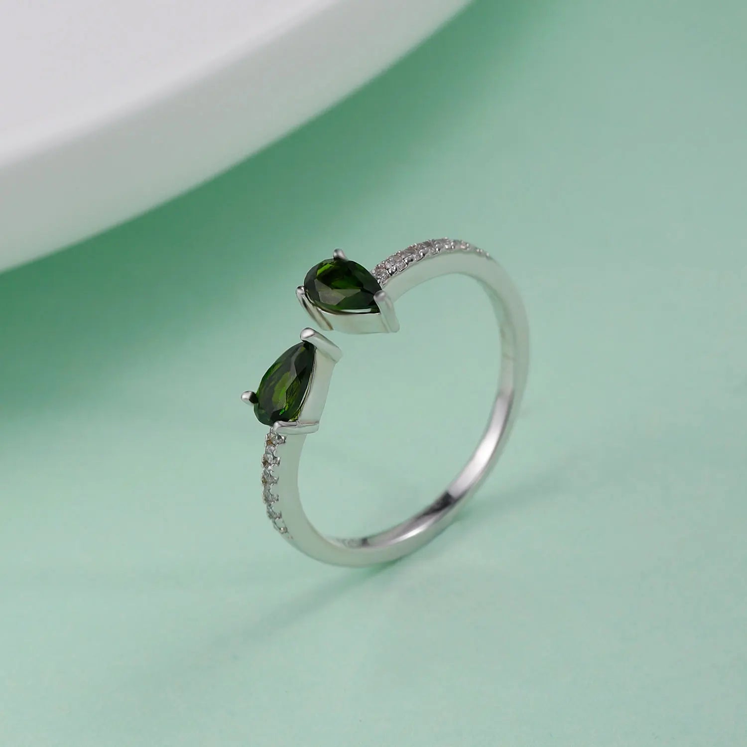 Gem's Beauty 925 Sterling Silver Exquisite Adjustable Open Rings Pear Cut Natural Chrome Diopside Rings For Women Fine Jewelry