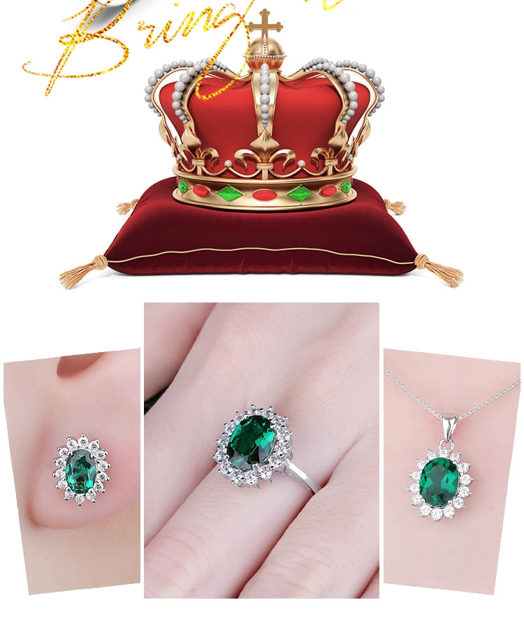 JewelryPalace Princess Diana Simulated Emerald Created Ruby 925 Sterling Silver Halo Ring for Women Yellow Gold Rose Gold Plated