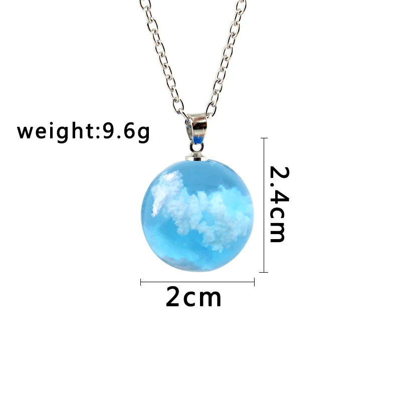 Transparent Resin Rould Ball Moon Pendant Necklace Women Blue Sky White Cloud Chain Necklace Fashion Jewelry Gifts Accessories